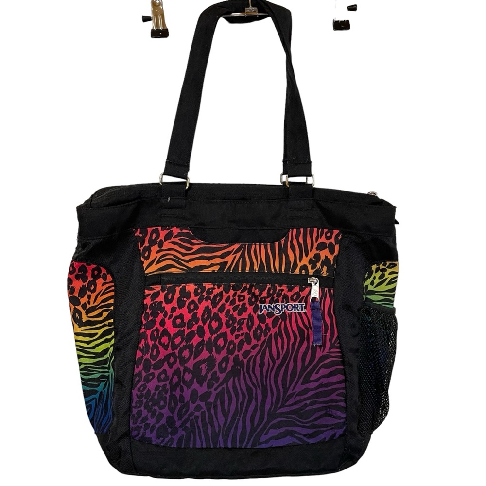 Vintage 90s Rainbow Neon Animal Print Colorful Jansport Shoulder Messenger Bag